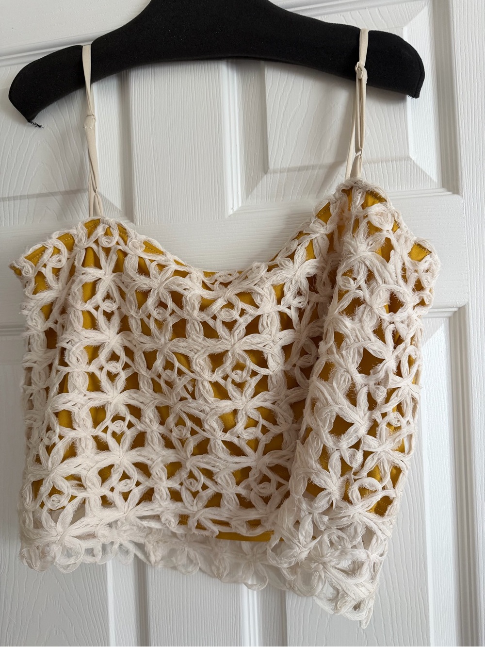 Crochet Overlay Crop Top with Yellow Lining